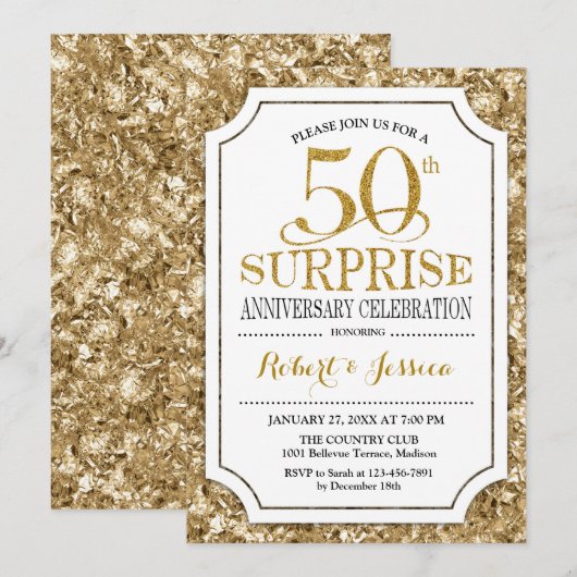 Surprise 50th Wedding Jubileum - Wit Goud Kaart (Voorkant / Achterkant)