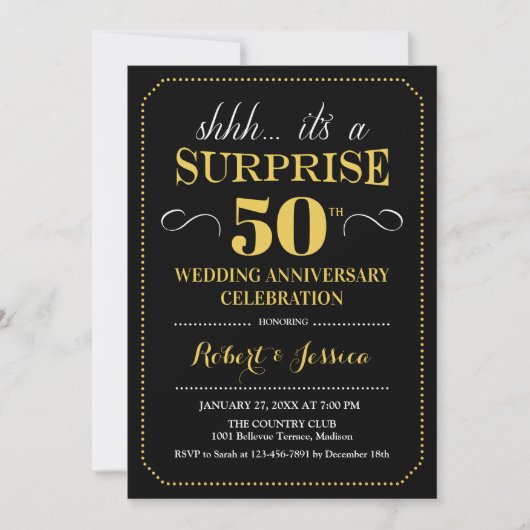 Surprise 50th Wedding Jubileum - Zwart Goud Kaart (Voorkant)