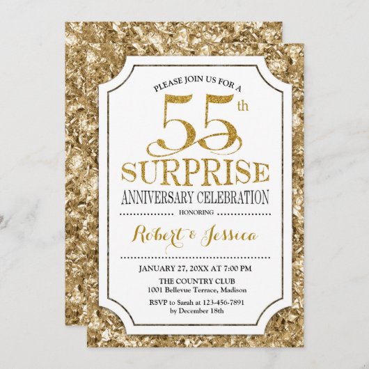 Surprise 55th Wedding Jubileum - Wit Goud Kaart (Voorkant / Achterkant)
