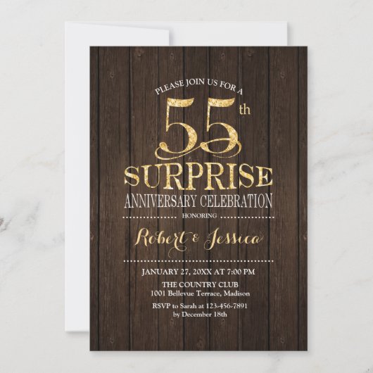 Surprise 55th Wedding Jubileum - Wood Gold Kaart (Voorkant)