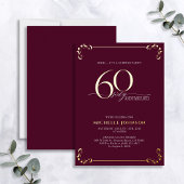 Surprise 60 & Fabulous Burgundy & Gold Birthday Folie Uitnodiging