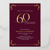 Surprise 60 & Fabulous Burgundy & Gold Birthday Folie Uitnodiging (Voorkant)
