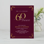 Surprise 60 & Fabulous Burgundy & Gold Birthday Folie Uitnodiging (Staand Voorkant)