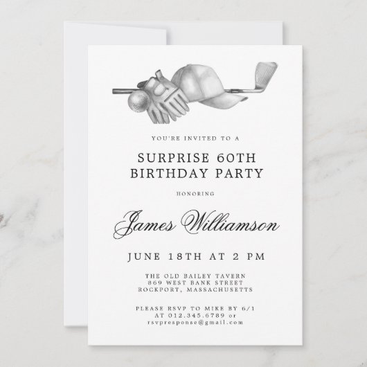 SURPRISE 60e Verjaardagsfeest Golf Thema Kaart (Voorkant)