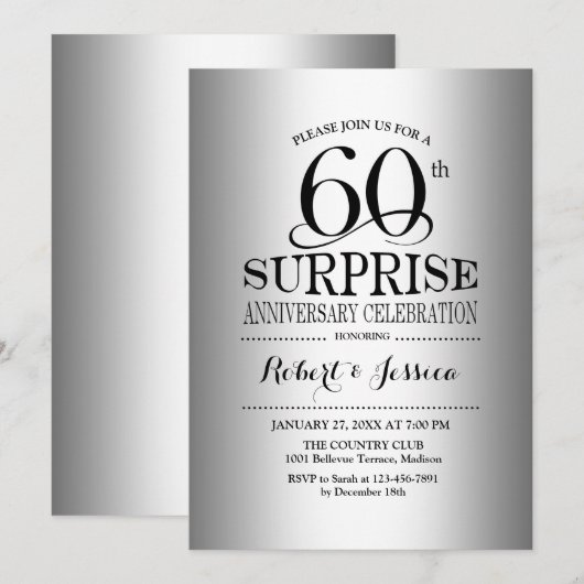 Surprise 60ste bruiloft Jubileum - Zilver Kaart (Voorkant / Achterkant)