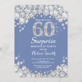 Surprise 60th Birthday Blue Silver Diamond Kaart (Voorkant / Achterkant)