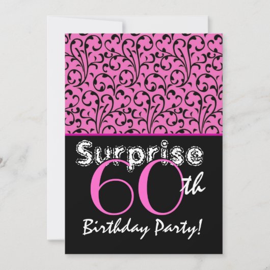 SURPRISE 60th Birthday Bright Roze Black Swirls Kaart (Voorkant)