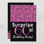 SURPRISE 60th Birthday Bright Roze Black Swirls Kaart (Voorkant / Achterkant)