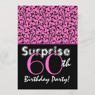 SURPRISE 60th Birthday Bright Roze Black Swirls Kaart