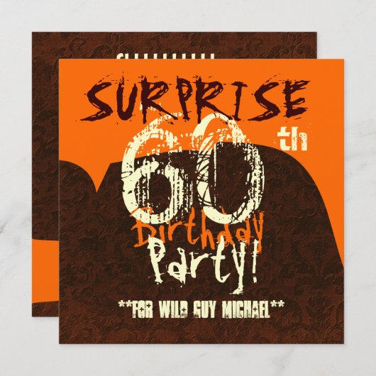 SURPRISE 60th Birthday Brown Ivory Oranje W130 Kaart (Voorkant / Achterkant)
