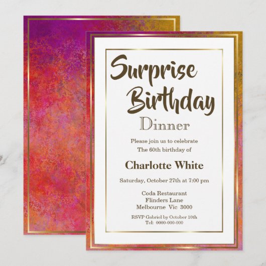Surprise 60th Birthday Dinner Invitation Kaart (Voorkant / Achterkant)
