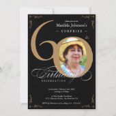 Surprise 60th Birthday Elegant Black Gold Photo Kaart (Voorkant)