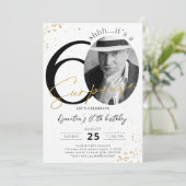 Surprise 60th Birthday Gold Photo Invitation Kaart (Staand voorkant)