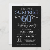Surprise 60th Birthday Invitation Black and Blue Kaart (Voorkant)
