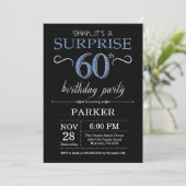Surprise 60th Birthday Invitation Black and Blue Kaart (Staand voorkant)