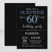 Surprise 60th Birthday Invitation Black and Blue Kaart (Voorkant / Achterkant)