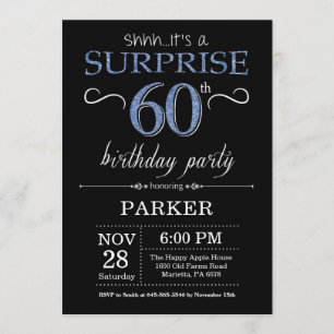 Surprise 60th Birthday Invitation Black and Blue Kaart