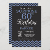 Surprise 60th Birthday Invitation Black and Blue Kaart (Voorkant / Achterkant)
