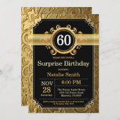 Surprise 60th Birthday Invitation Black and Gold Kaart (Voorkant / Achterkant)
