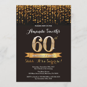 Surprise 60th Birthday Invitation Black and Gold Kaart