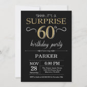 Surprise 60th Birthday Invitation Black and Gold Kaart (Voorkant)