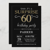 Surprise 60th Birthday Invitation Black and Gold Kaart (Voorkant / Achterkant)