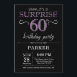 Surprise 60th Birthday Invitation Black and Paars Kaart<br><div class="desc">Verrassend 60e verjaardag Uitnodiging met zwarte en Paarse Glitter achtergrond. Chalkboard. Volwassen verjaardag. Mannen of vrouwen uitgenodigd. Elke leeftijd. Voor verdere aanpassing,  te klikken gelieve de knoop "van de Aanpassing het"en ons ontwerphulpmiddel te gebruiken om deze sjabloon te wijzigen.</div>