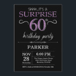 Surprise 60th Birthday Invitation Black and Paars Kaart<br><div class="desc">Verrassend 60e verjaardag Uitnodiging met zwarte en Paarse Glitter achtergrond. Chalkboard. Volwassen verjaardag. Mannen of vrouwen uitgenodigd. Elke leeftijd. Voor verdere aanpassing,  te klikken gelieve de knoop "van de Aanpassing het"en ons ontwerphulpmiddel te gebruiken om deze sjabloon te wijzigen.</div>