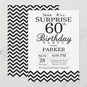 Surprise 60th Birthday Invitation Black Chevron Kaart