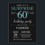 Surprise 60th Birthday Invitation Black en Blauwgr Kaart<br><div class="desc">Verrassend 60e verjaardag Uitnodiging met Zwarte en Blauwgroen Glitter Achtergrond. Chalkboard. Volwassen verjaardag. Mannen of vrouwen uitgenodigd. Elke leeftijd. Voor verdere aanpassing,  te klikken gelieve de knoop "van de Aanpassing het"en ons ontwerphulpmiddel te gebruiken om deze sjabloon te wijzigen.</div>