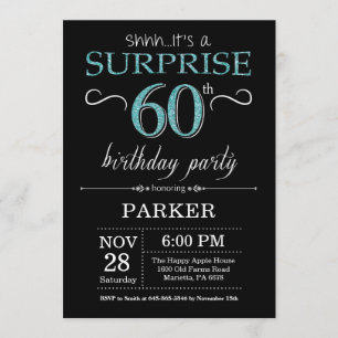 Surprise 60th Birthday Invitation Black en Blauwgr Kaart