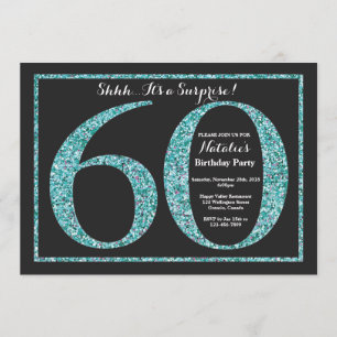 Surprise 60th Birthday Invitation Blauwgroen Glitt Kaart