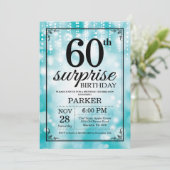 Surprise 60th Birthday Invitation Blauwgroen Glitt Kaart (Staand voorkant)