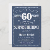 Surprise 60th Birthday Invitation Blue and White Kaart (Voorkant)