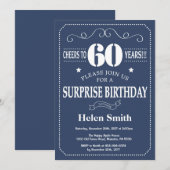 Surprise 60th Birthday Invitation Blue and White Kaart (Voorkant / Achterkant)