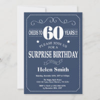 Surprise 60th Birthday Invitation Blue and White