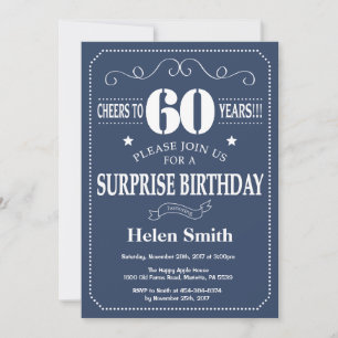 Surprise 60th Birthday Invitation Blue and White Kaart