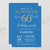 Surprise 60th Birthday Invitation Blue en Gold Kaart (Voorkant / Achterkant)