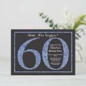 Surprise 60th Birthday Invitation Blue Glitter Kaart (Staand voorkant)