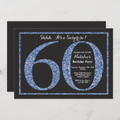 Surprise 60th Birthday Invitation Blue Glitter Kaart (Voorkant / Achterkant)