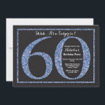 Surprise 60th Birthday Invitation Blue Glitter Kaart<br><div class="desc">Verrassend 60ste uitnodiging op de verjaardag. Zwarte en blauwe glitter Birthday Party nodigt uit met de achtergrond van het karton. Verrassende verjaardag. Volwassen verjaardag. Mannen of Vrouwen Bday Bash Party. Voor verdere aanpassing, te klikken gelieve de knoop "van de Aanpassing het"en ons ontwerphulpmiddel te gebruiken om deze sjabloon te wijzigen....</div>