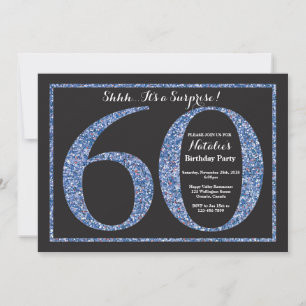 Surprise 60th Birthday Invitation Blue Glitter Kaart