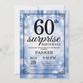 Surprise 60th Birthday Invitation Blue Glitter Kaart (Voorkant)