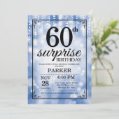 Surprise 60th Birthday Invitation Blue Glitter Kaart (Staand voorkant)