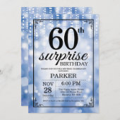 Surprise 60th Birthday Invitation Blue Glitter Kaart (Voorkant / Achterkant)