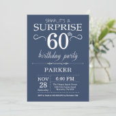 Surprise 60th Birthday Invitation Blue Kaart (Staand voorkant)