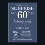 Surprise 60th Birthday Invitation Blue Kaart<br><div class="desc">Verrassend 60e verjaardag Uitnodiging met Blauwe Achtergrond. Volwassen verjaardag. Mannen of vrouwen uitgenodigd. 13e 15e 16e 18e 21e 30e 40e 50e 60e 70e 90e 100e,  elke leeftijd. Voor verdere aanpassing,  te klikken gelieve de knoop "van de Aanpassing het"en ons ontwerphulpmiddel te gebruiken om deze sjabloon te wijzigen.</div>