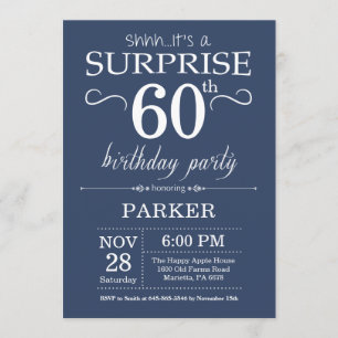Surprise 60th Birthday Invitation Blue Kaart