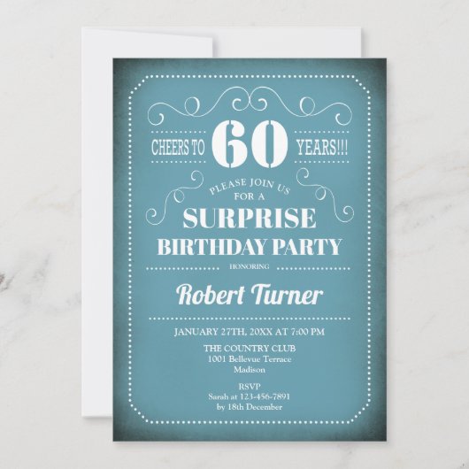 Surprise 60th Birthday Invitation - Blue White Kaart (Voorkant)