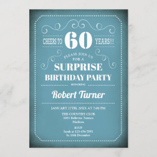 Surprise 60th Birthday Invitation - Blue White Kaart